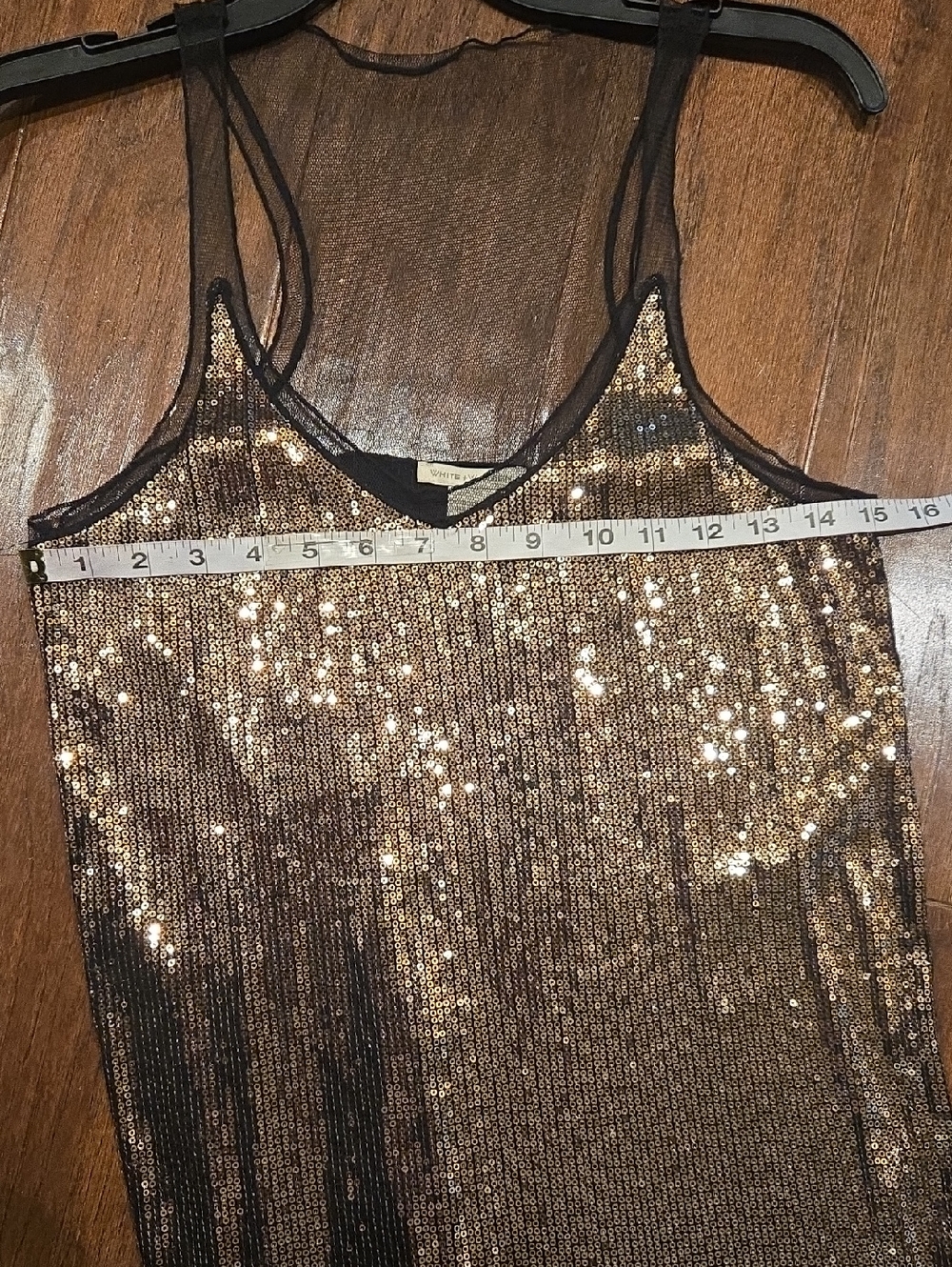 White + Warren Gold Sequined and Black Mesh Tank Top Size S - Picture 5 of 8